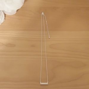 Dainty Opal Bar Silver Tone Necklace